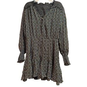 Veronica Beard Black and Blue Patterned Long Sleeve Dress